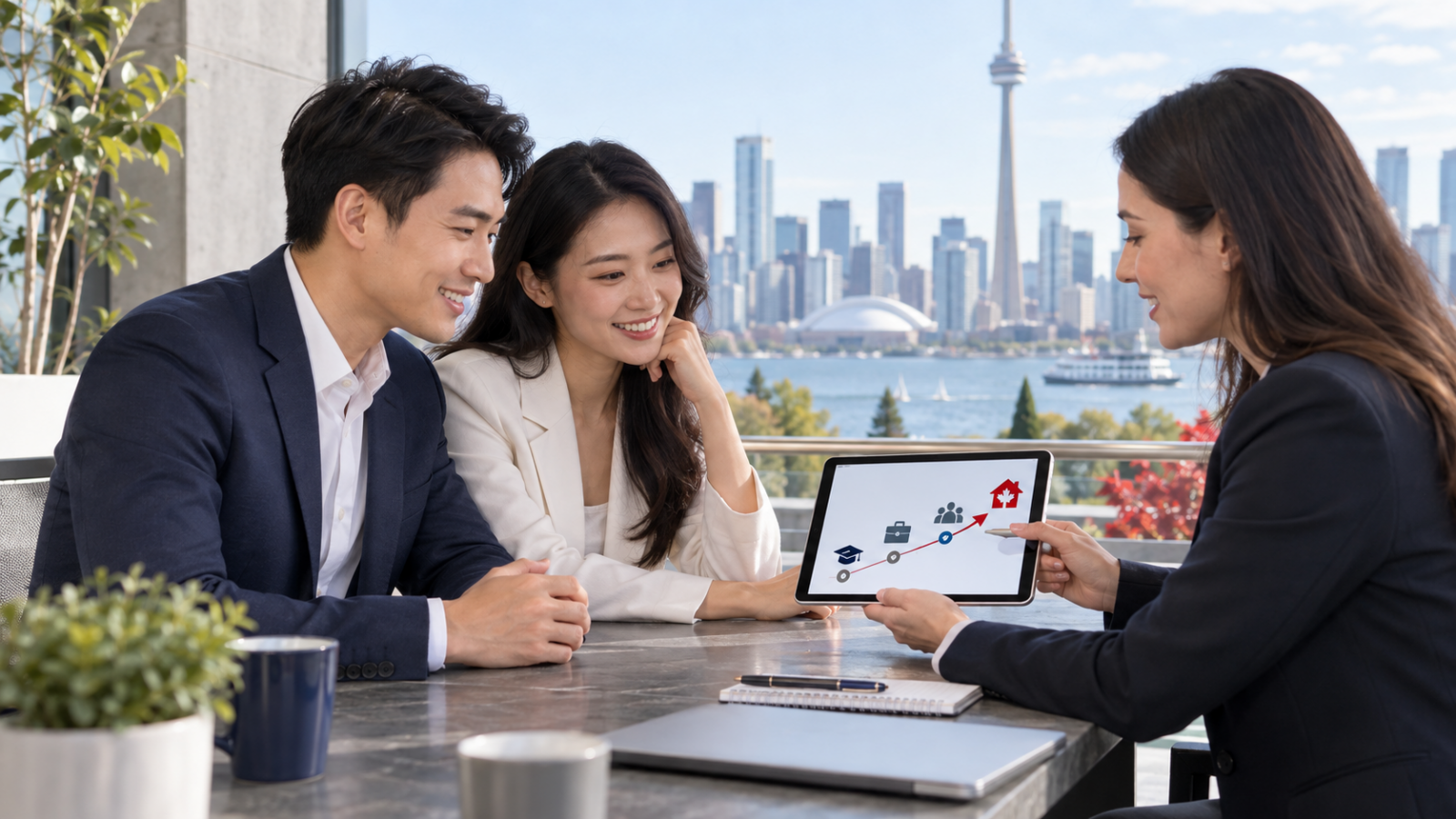 Khách hàng trao đổi lộ trình định cư Canada với chuyên viên tư vấn